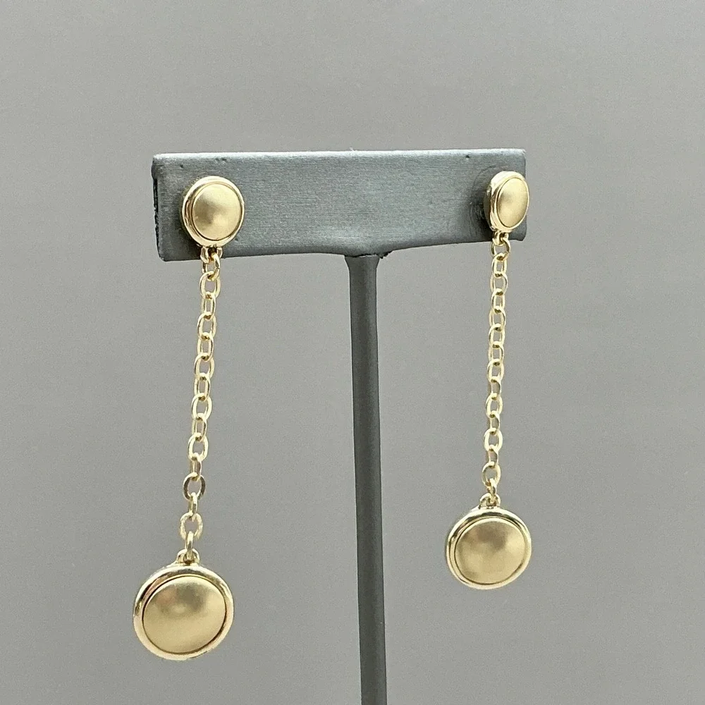 T Tahari Earrings Women Gold Tone Long Chain Dangle Drop Round Disc 2.25 Inch